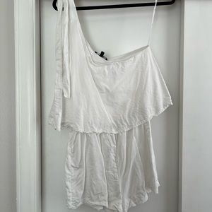 White Off the Shoulder Tie Romper
